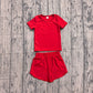 Baby Girls Kids Short Sleeves Red Shirt Skirt Shorts Yoga Active Set Clothes RTS