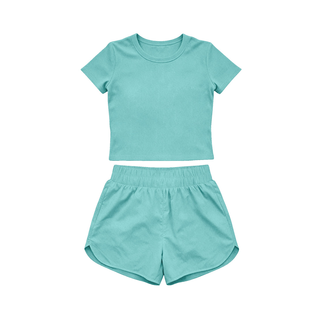 ( Moq 5 ) Preorder Baby Girls Kids Short Sleeves Shirt Skirt Shorts Yoga Active Set Green Clothes
