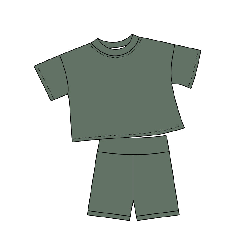 ( Moq 5 ) Preorder Baby Kids Toddler Green Short Sleeves Shirt Shorts Summer Set Cotton Clothes