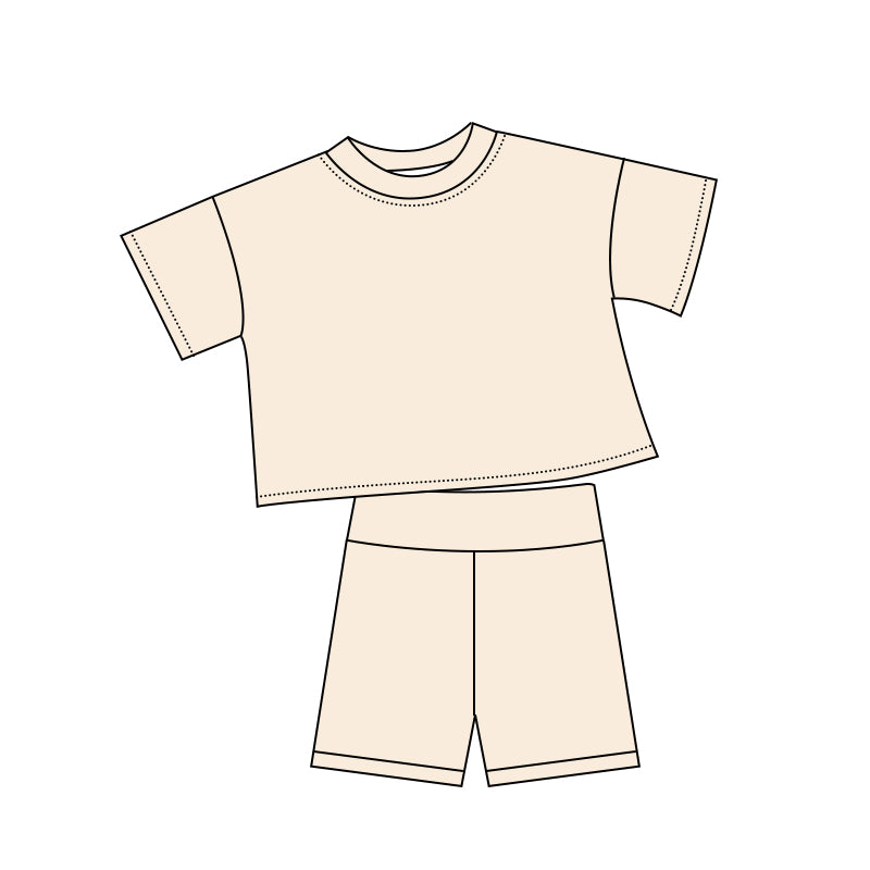 ( Moq 5 ) Preorder Baby Kids Toddler Short Sleeves Cream Shirt Shorts Summer Set Cotton Clothes