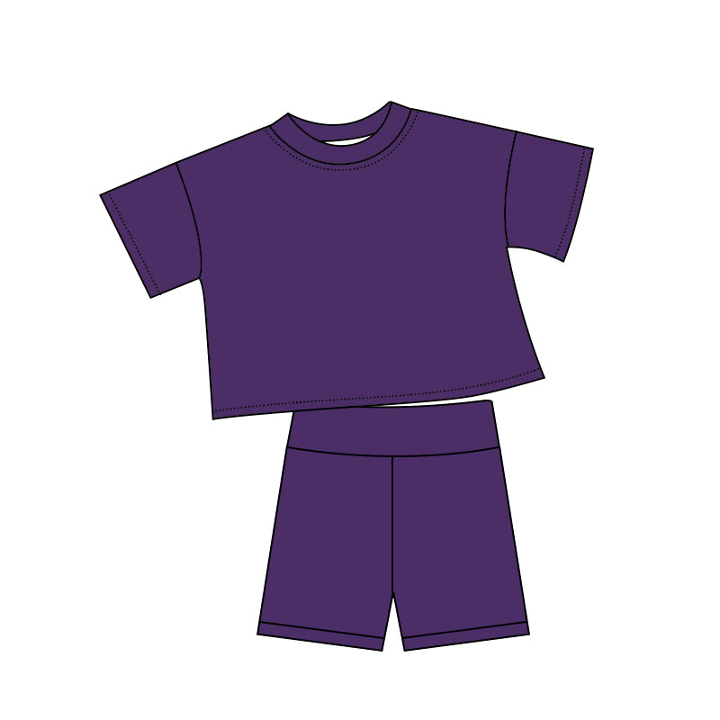 ( Moq 5 ) Preorder Baby Kids Toddler Short Sleeves Purple Shirt Shorts Summer Cotton Set