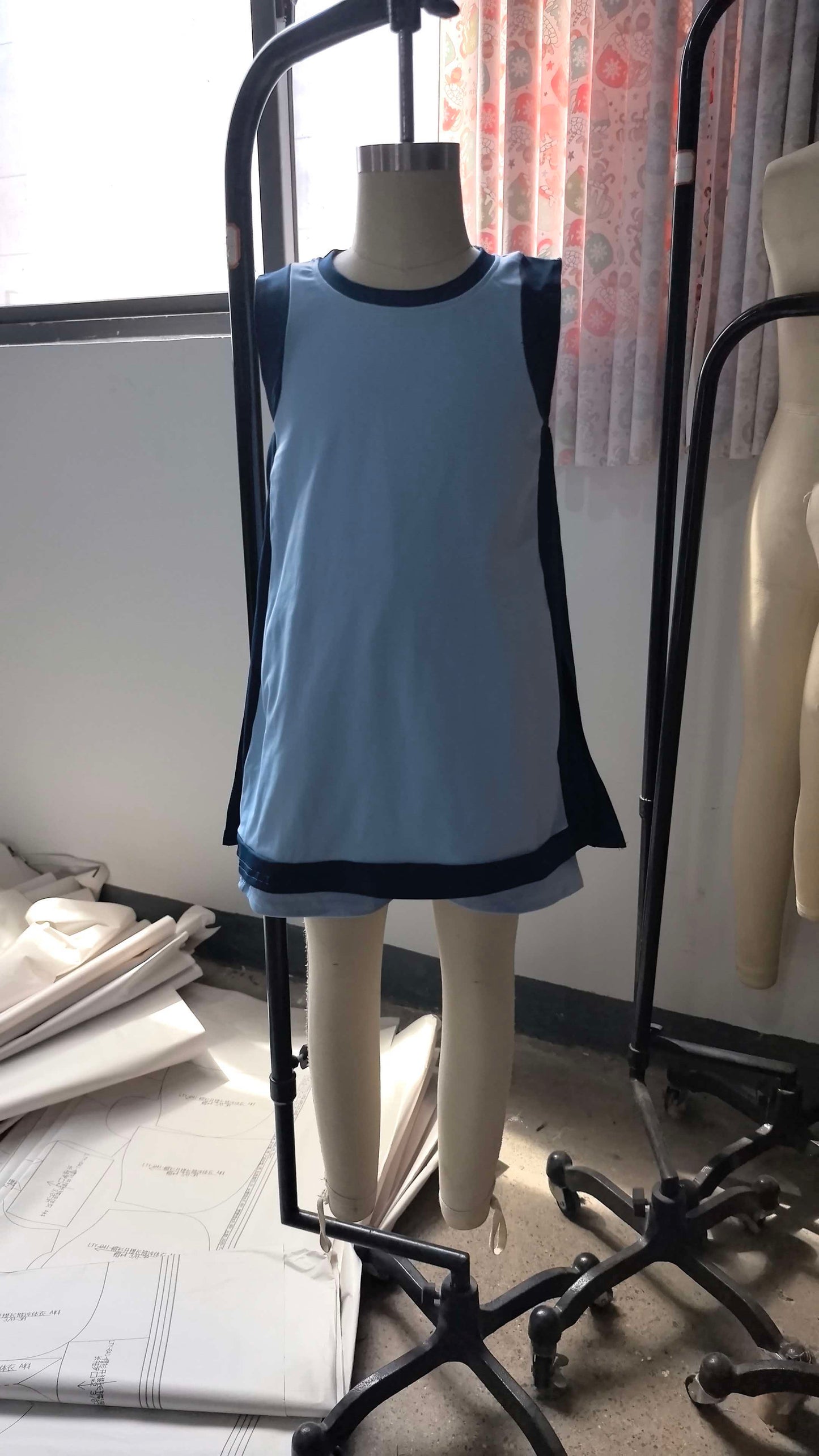 ( No moq ) Preorder Baby Girls Kids Sleeveless Built-in Shorts Blue Dress Clothes