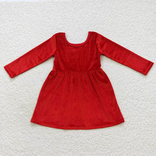 GLD0335 Christmas Baby Girl Red Velvet Long Sleeves Dress