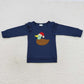 Sibling Boys Girls Long Sleeves Embroidery Ducks Christmas Navy Shirt Tops