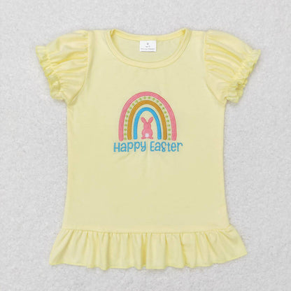 Baby Boy Girl Short Sleeves Easter Rabbit Carrot Cotton Embroidery Sibling Shirt