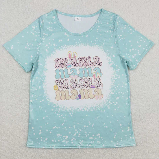 Baby Girl Adult Green Short Sleeves Easter Rabbits Mama Mini Sibling Shirt Tops
