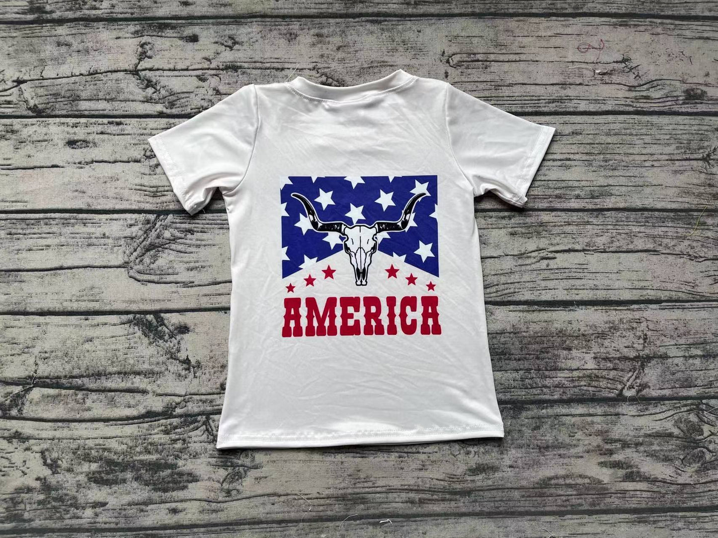 No Moq Pre-order Baby Boy Short Sleeves Cow America Shirt July 4th Tops