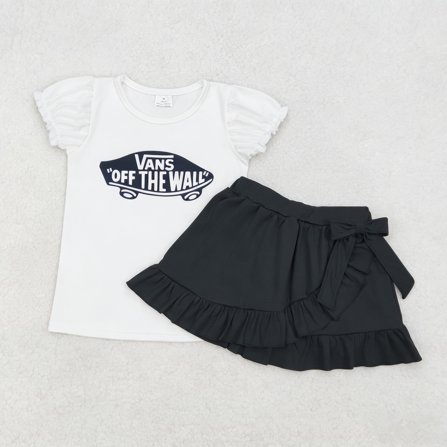 Baby Girl Kids Short Sleeves Car Shirt Black Yoga Ruffle Skirt Shorts Set Clothes RTS
