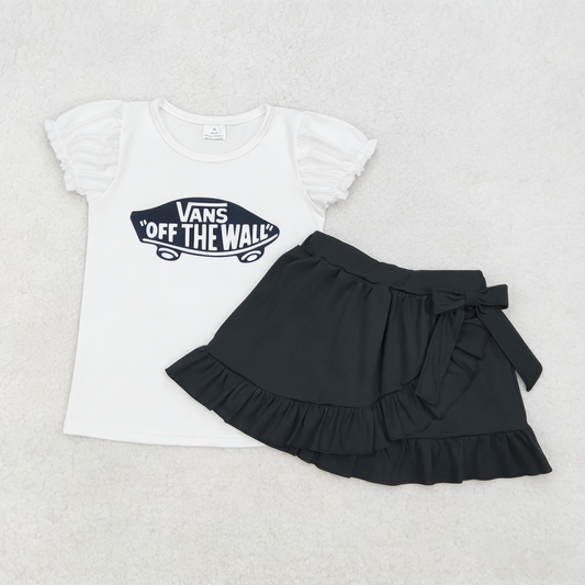 Baby Girl Kids Short Sleeves Car Shirt Black Yoga Ruffle Skirt Shorts Set Clothes RTS