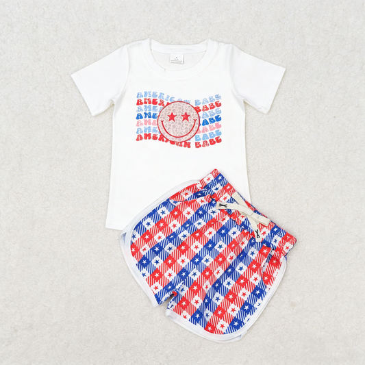 Baby Girl Kids Shorts Sleeves Smile Shirt Stars Shorts Set 4th of July Clothes RTS