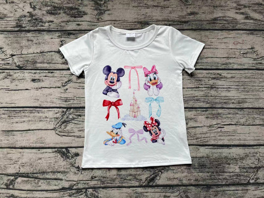 No Moq Pre-order Baby Girl Short Sleeves Bows Cartoon Shirt Tops