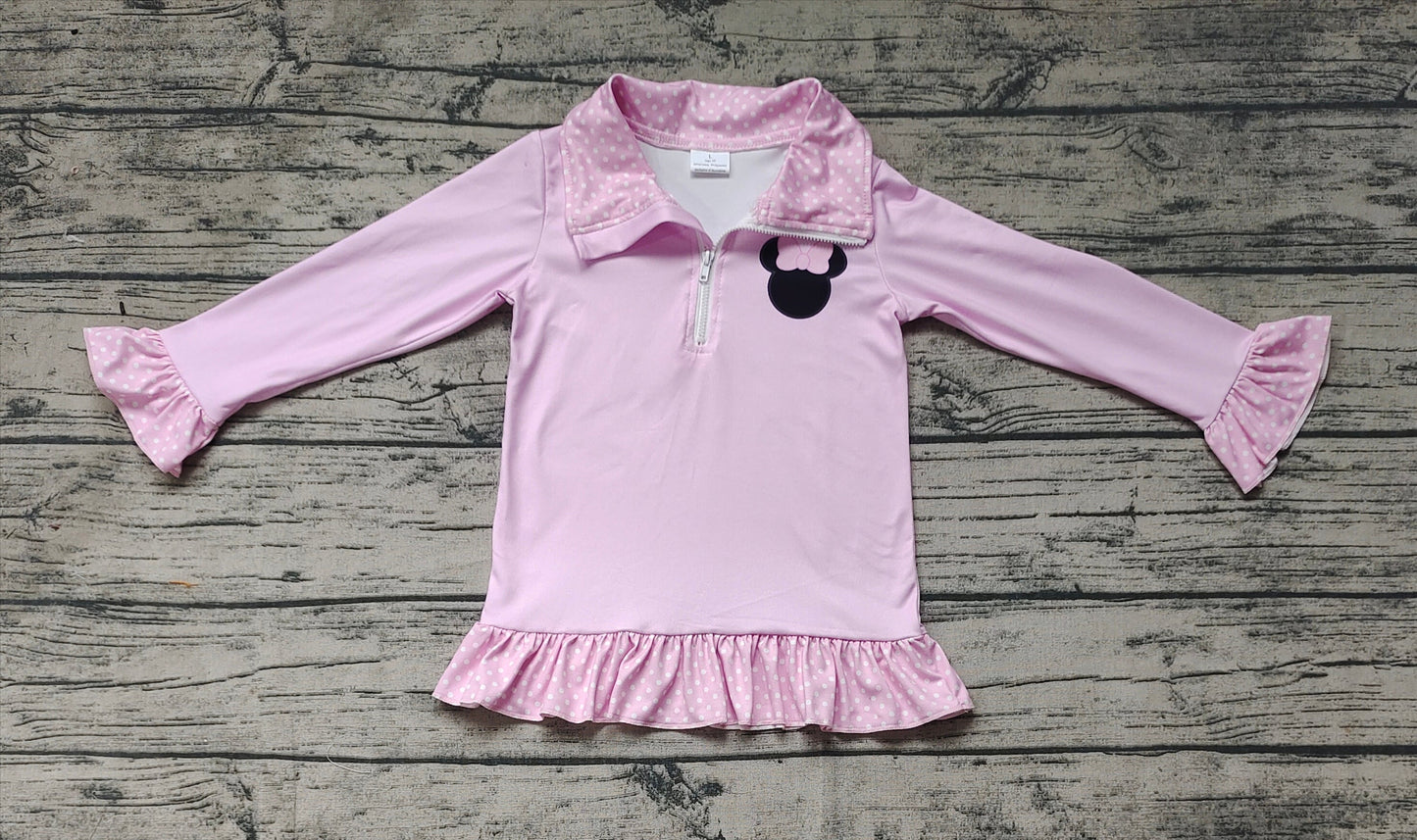 Baby Girl Pink Cartoon Zipper Long Sleeves Shirts Tops