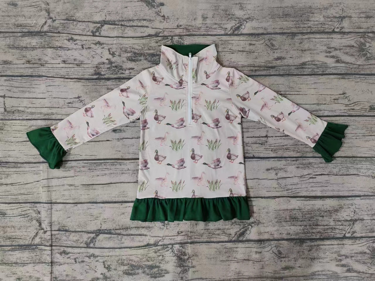 Baby Girl Long Sleeves Ducks Ruffles Zipper Pullover Tops