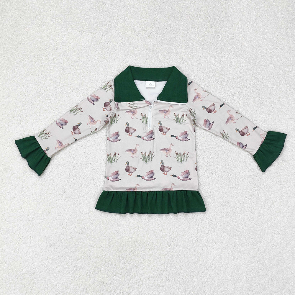 Baby Girl Long Sleeves Ducks Ruffles Zipper Pullover Tops