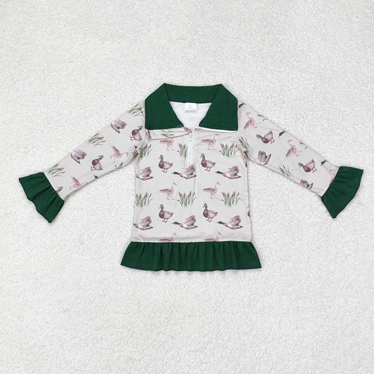 Baby Girl Long Sleeves Ducks Ruffles Zipper Pullover Tops