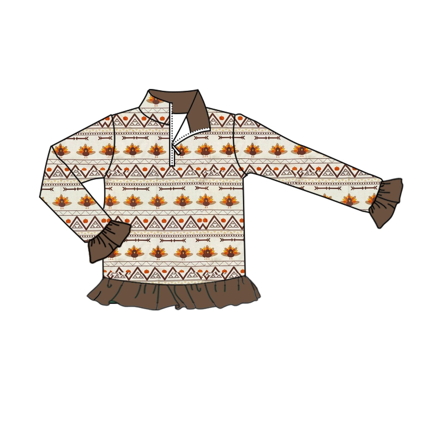 Pre-order Baby Girls Thanksgiving Turkey Long Sleeve Zip Tops