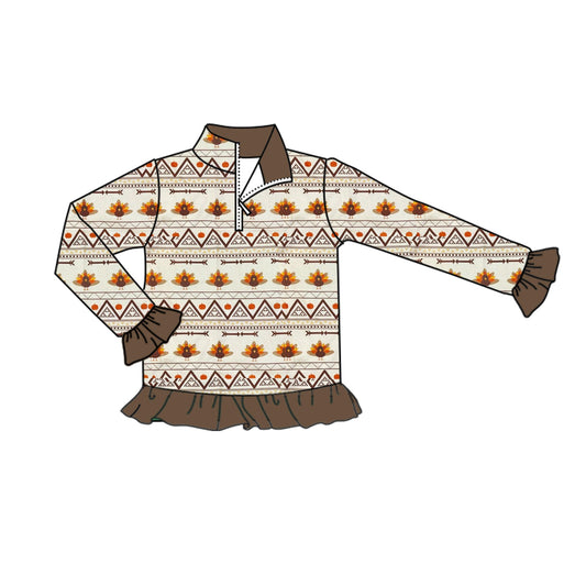 Pre-order Baby Girls Thanksgiving Turkey Long Sleeve Zip Tops