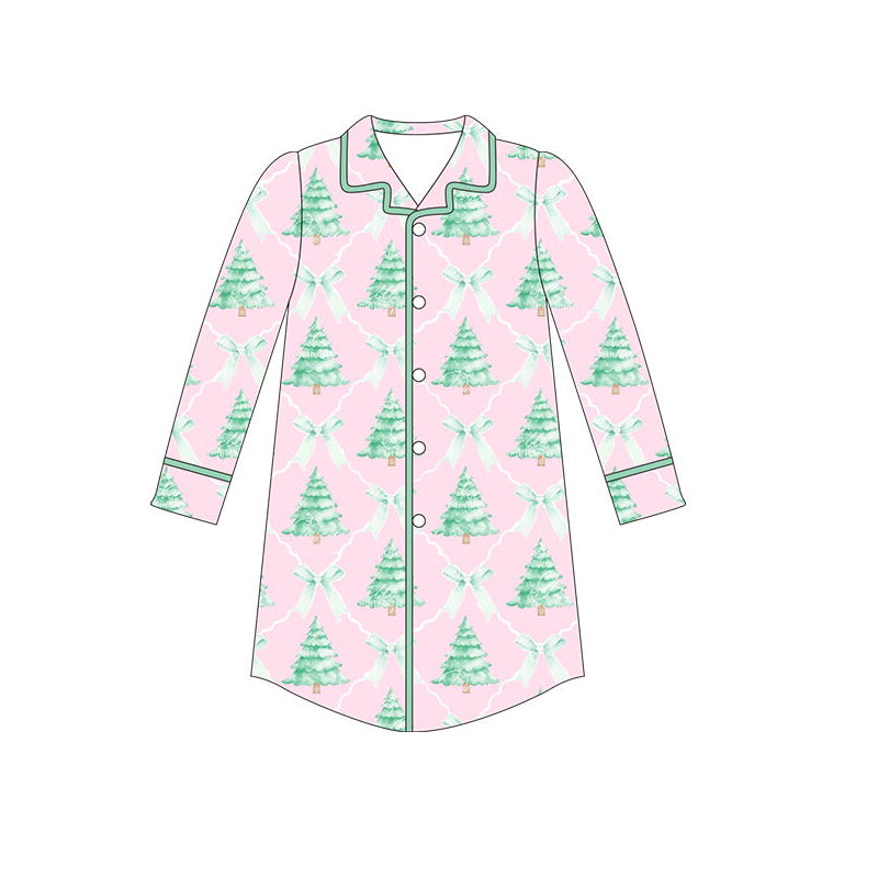 Pre-order Adult Women Christmas Pink Trees Buttons Tops Pajamas