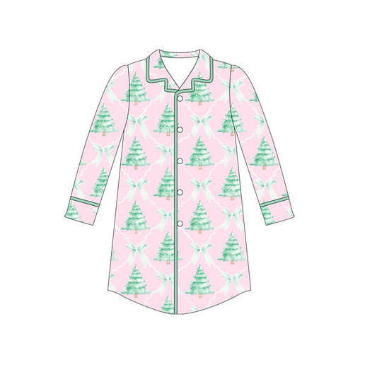 Pre-order Adult Women Christmas Pink Trees Buttons Tops Pajamas