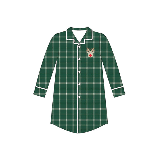 Pre-order Adult Women Green Christmas Deer Checkered Tops Sleep Wear