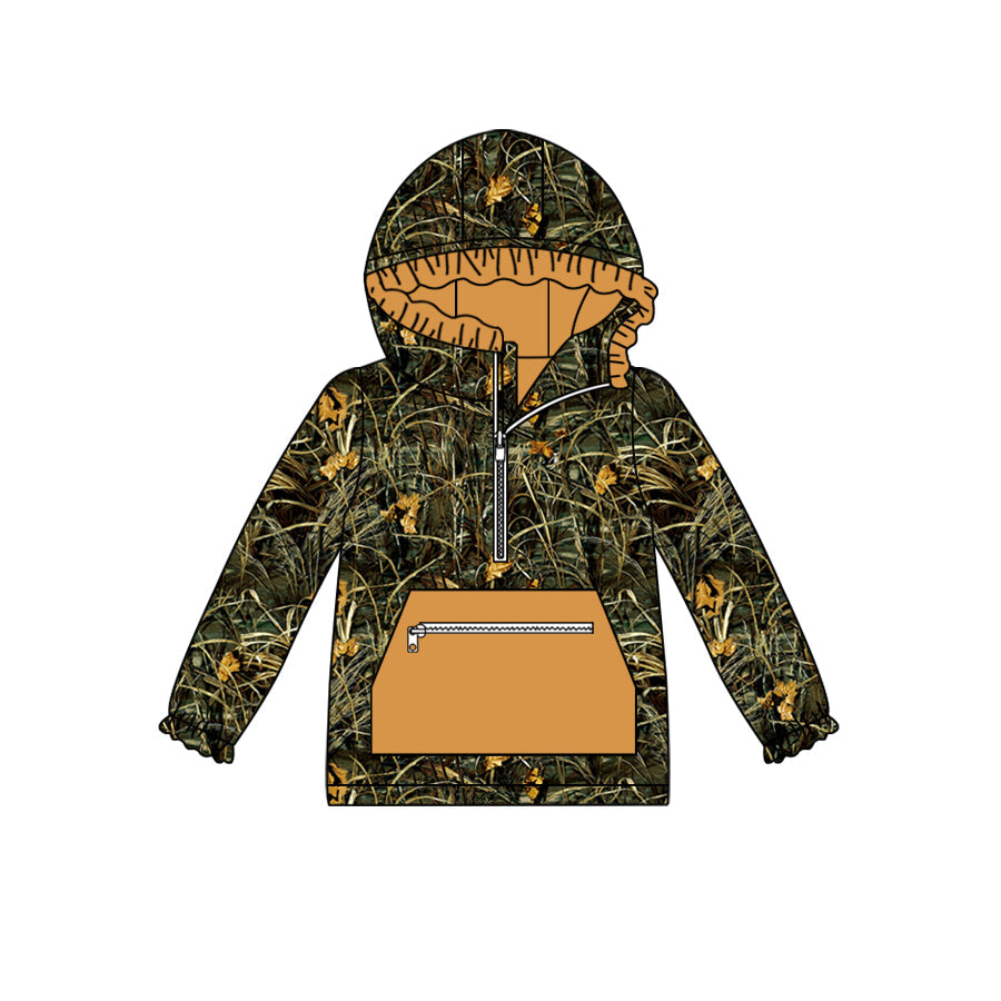 Moq 5  Reed Camo Print Pocket Girls Hoodie Zipper Tee Shirts Top