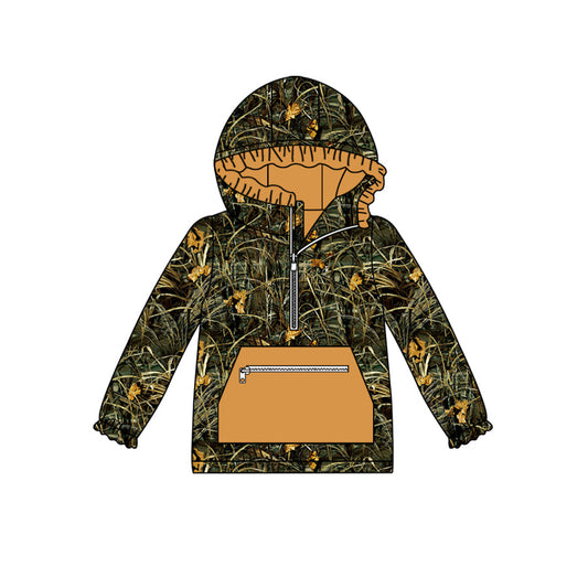 Moq 5  Reed Camo Print Pocket Girls Hoodie Zipper Tee Shirts Top