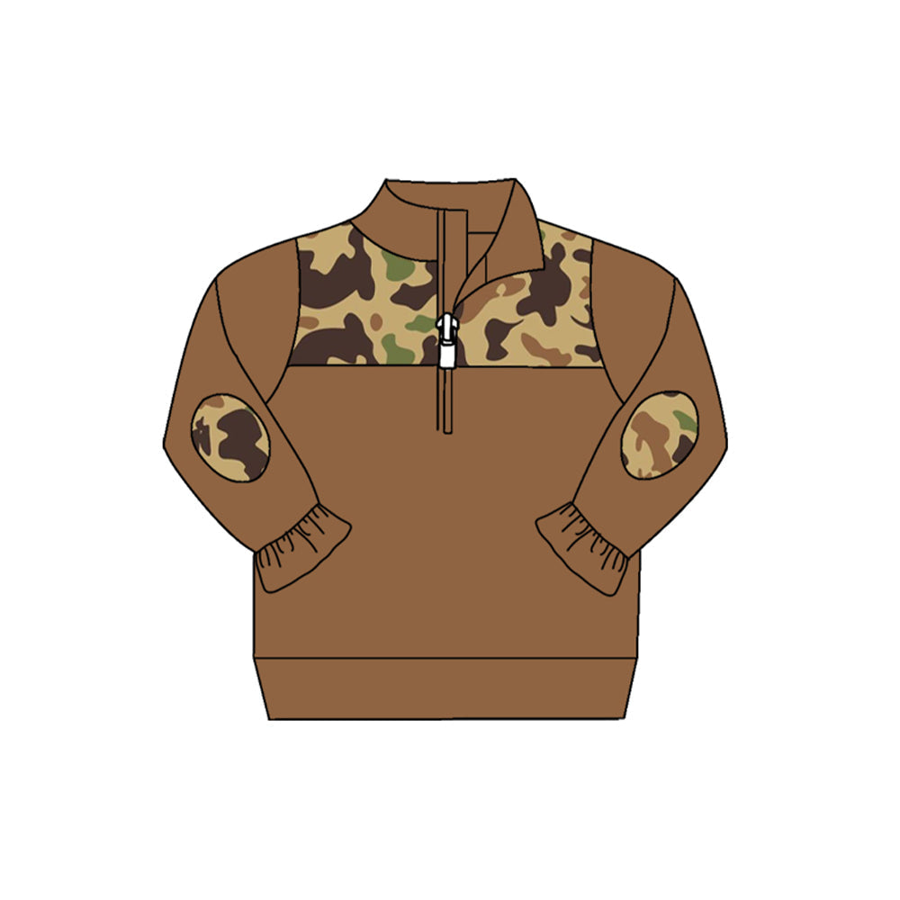 Pre-order Baby Girl Brown Camo Zipper Pullovers Tops