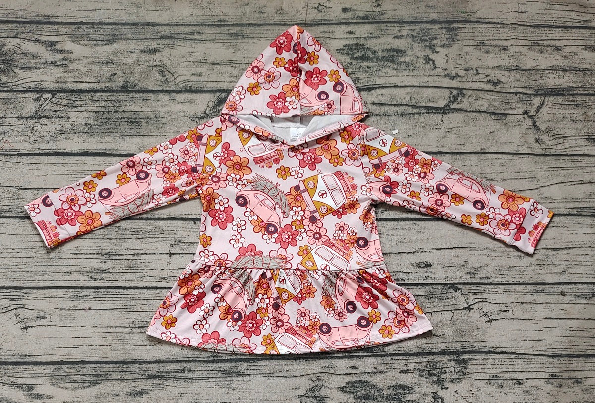 Baby Girl Fall Cars Flower Hooded Ruffle Tops