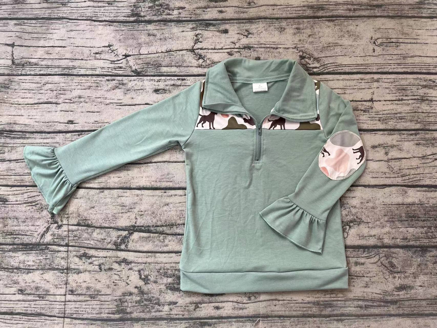 Baby Girl Camo Dog Ducks Zipper Green Pullover Tops