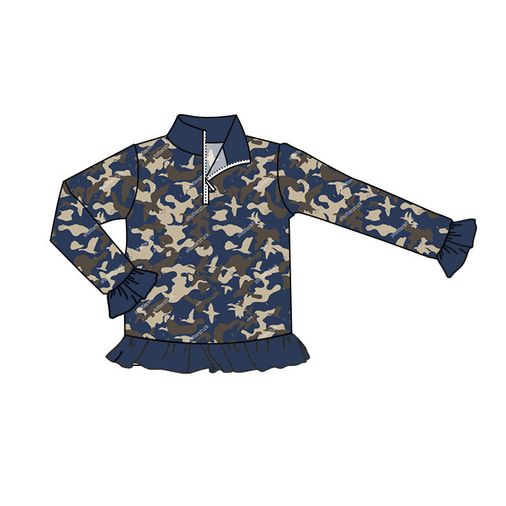 Pre-order Baby Girl Navy Camo Zipper Pullover Shirt Tops