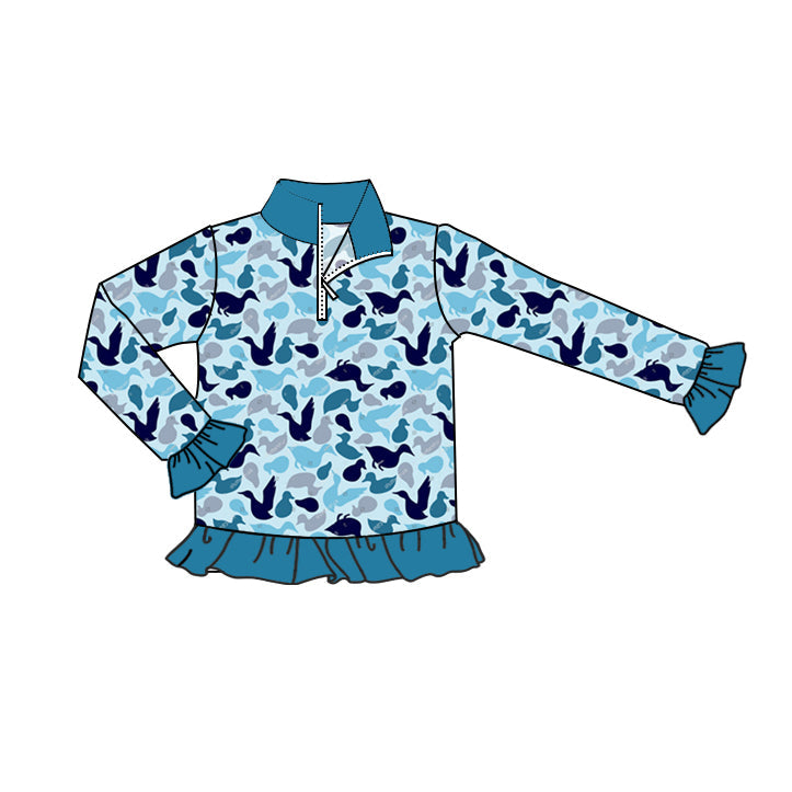 Pre-order Baby Girl Blue Ducks Camo Zipper Pullover Shirt Tops