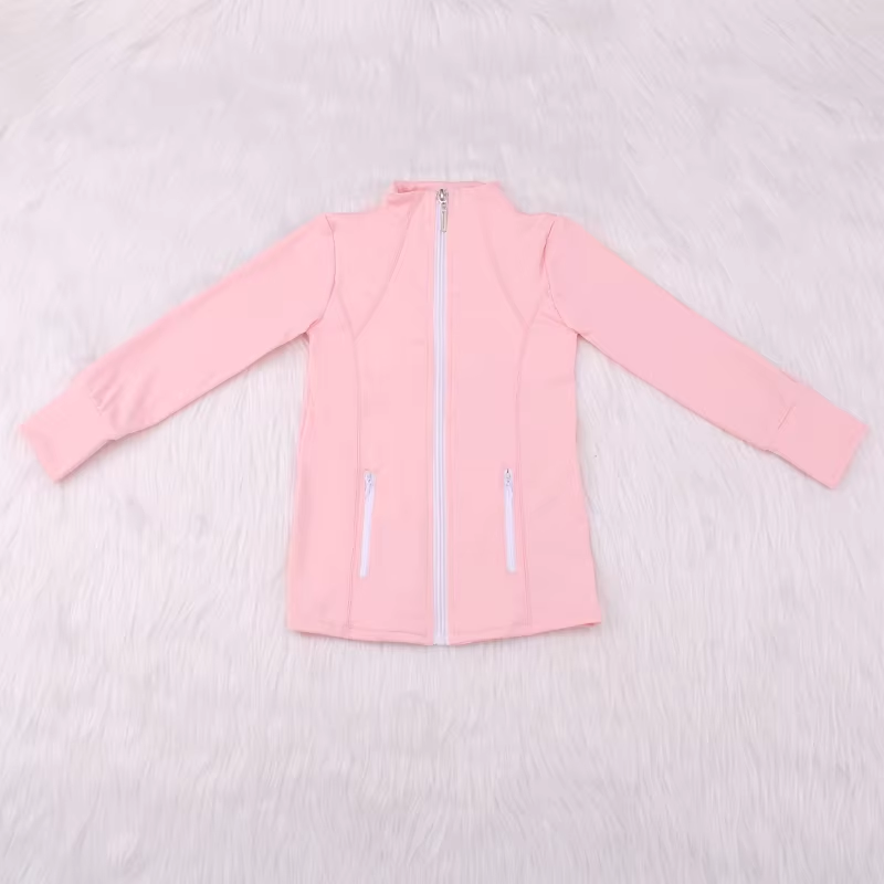 Pre-order Baby Girl Light Pink Pocket Yoga Sports Zipper Jacket Tops