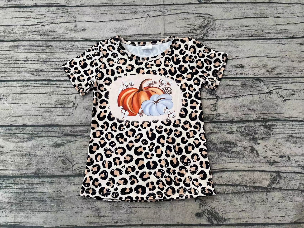 Baby Girl Short Sleeves Leopard Pumpkin Fall Shirt Tops