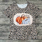 Adult Women Short Sleeves Leopard Pumpkin Fall Shirt Tops