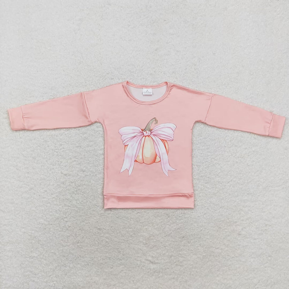 Baby Girl Pumpkin Bow Sibling Sister Pink Shirt Romper