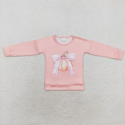 Baby Girl Pumpkin Bow Sibling Sister Pink Shirt Romper