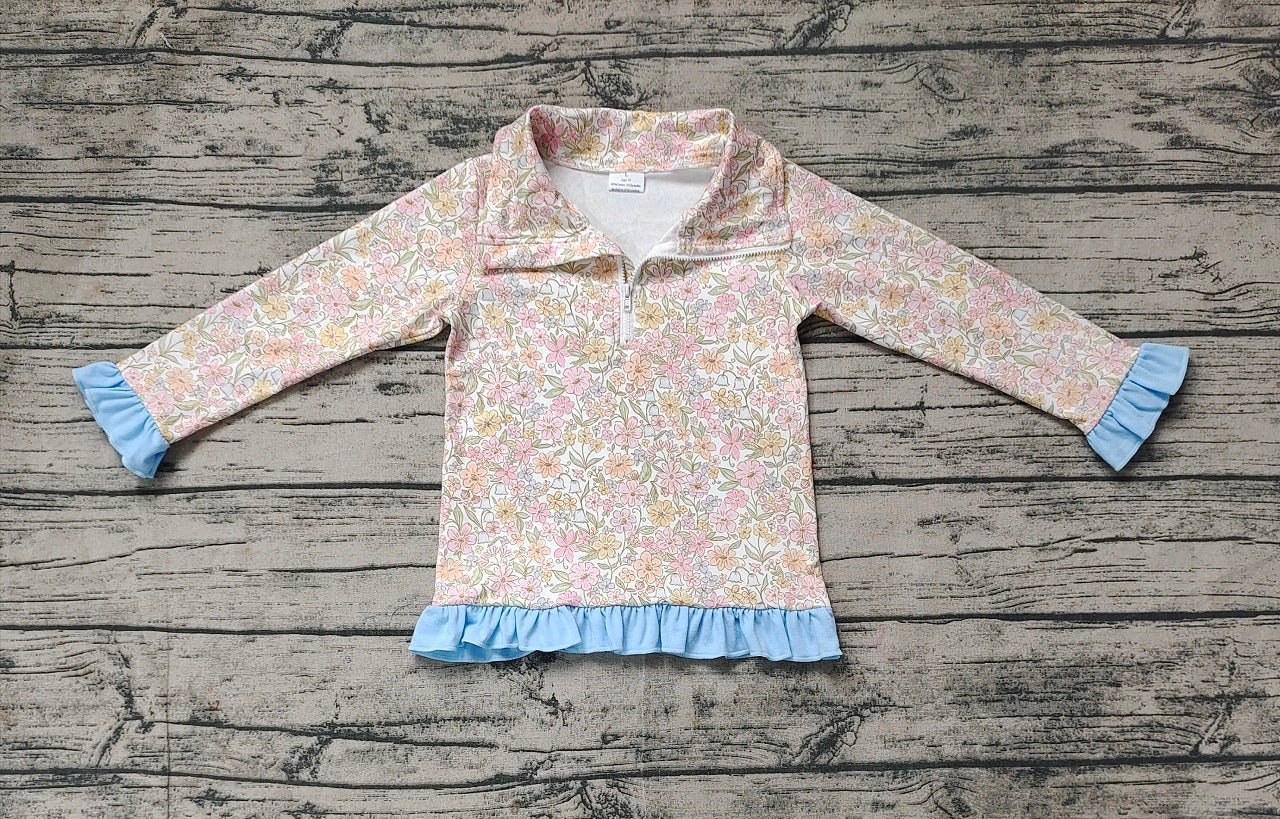 Baby Girl Long Sleeves Flower Zipper Pullover Tops