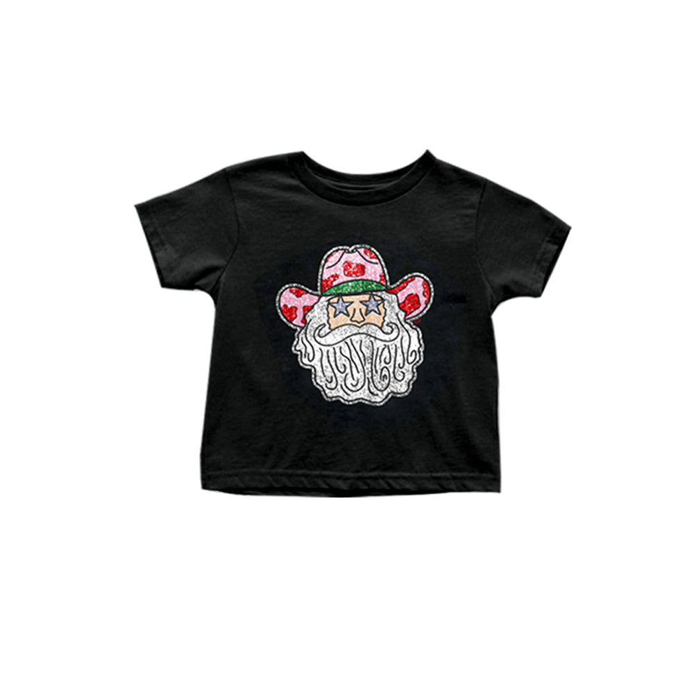 Pre-order Baby Girl Black Christmas Santa Shirt Tops