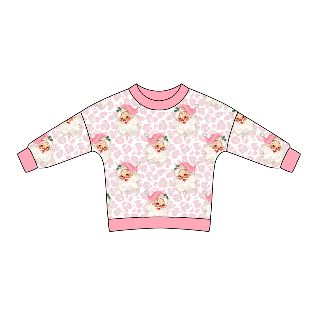 Pre-order Baby Girl Christmas Pink Leopard Santa Shirt Tops