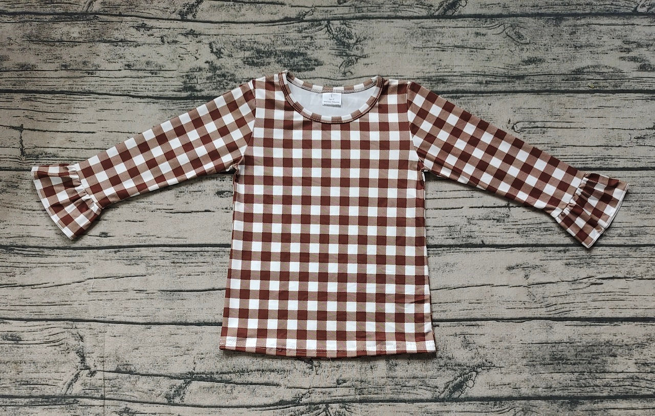 Baby Girl Long Sleeves Brown Checkered Shirt Tops