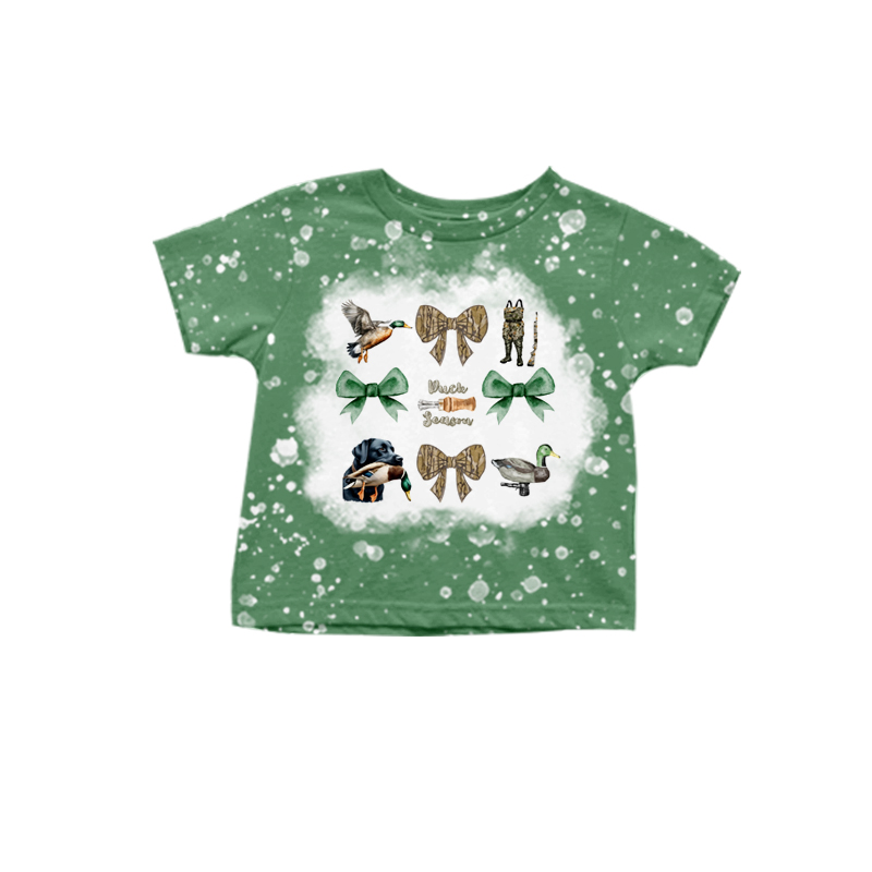 Pre-order Baby Girl Short Sleeves Ducks Bows Hunting Green Shirt