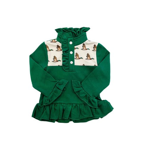 Pre-order Baby Girl Long Sleeves Ducks Hunting Green Pullover Tops