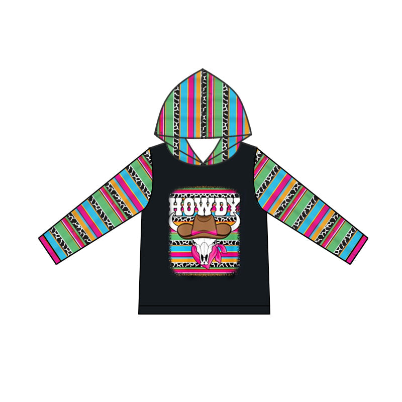 Pre-order Baby Girl Long Sleeves Western Howdy Cow Hoodie Shirt Tops