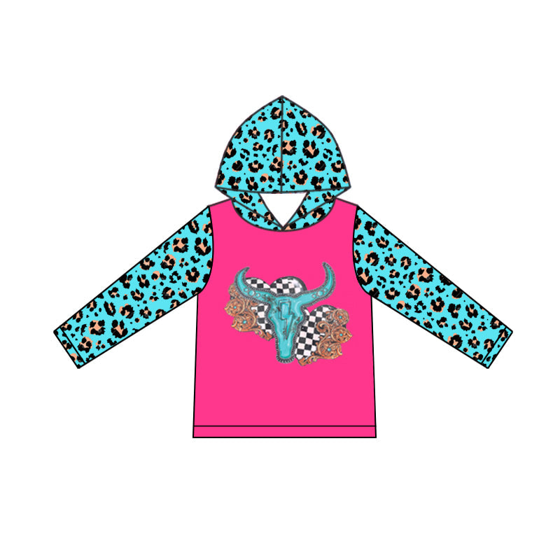 Pre-order Baby Girl Western Cow Hearts Leopard Hoodie Shirt Tops
