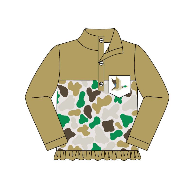 Pre-order Baby Girl Long Sleeves Camo Duck Ruffle Zipper Pullover Shirt