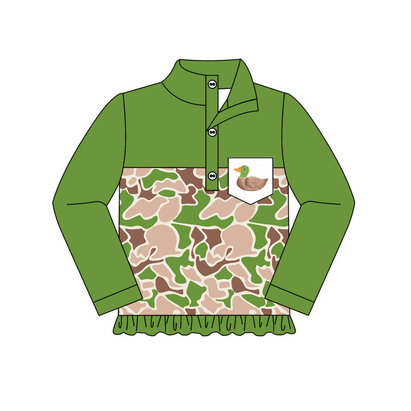Pre-order Baby Girl Camo Duck Ruffle Zipper Green Pullover Shirt