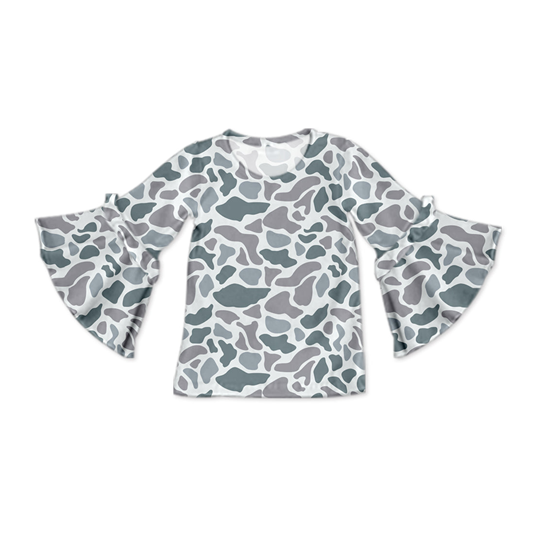 Pre-order Baby Girl Flare Sleeves Grey Camo Shirt Tops