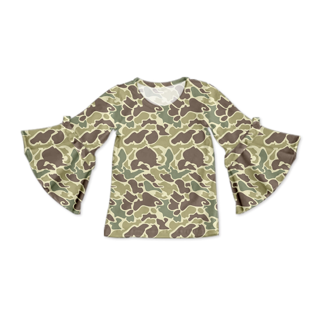 Pre-order Baby Girl Flare Sleeves Green Camo Shirt Tops