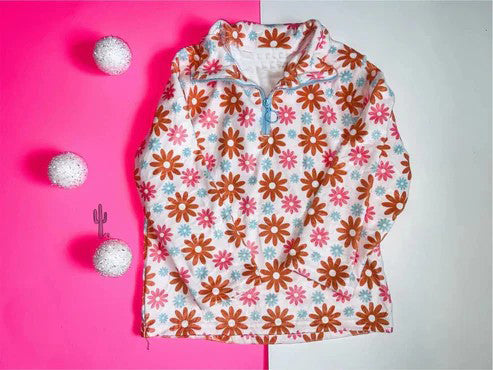 Pre-order Baby Girl Long Sleeves Flower Zipper Pullover Tops