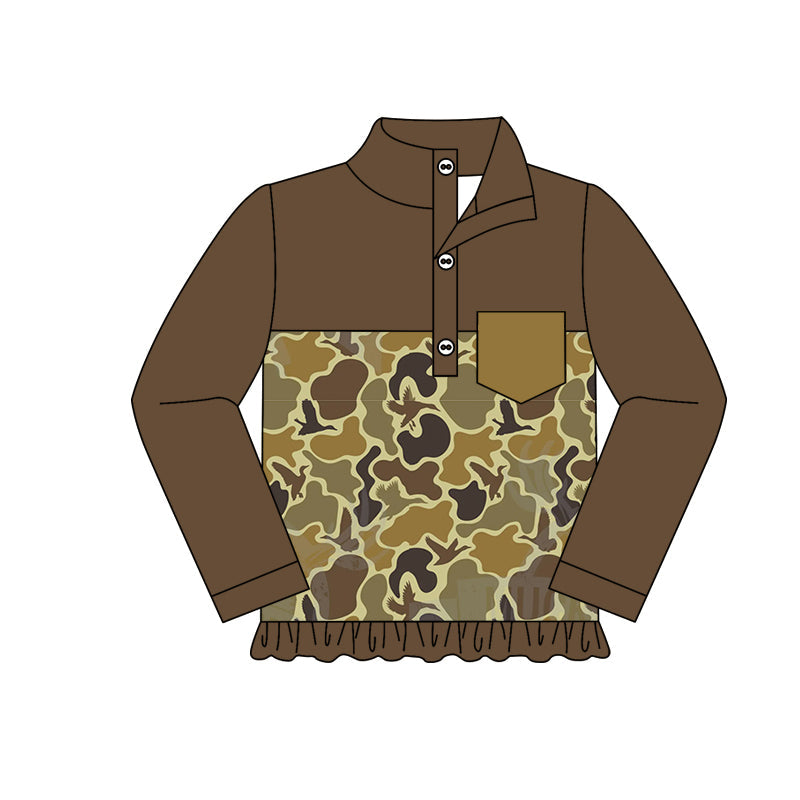Pre-order Baby Girl Long Sleeves Camo Duck Brown Pullover Shirt
